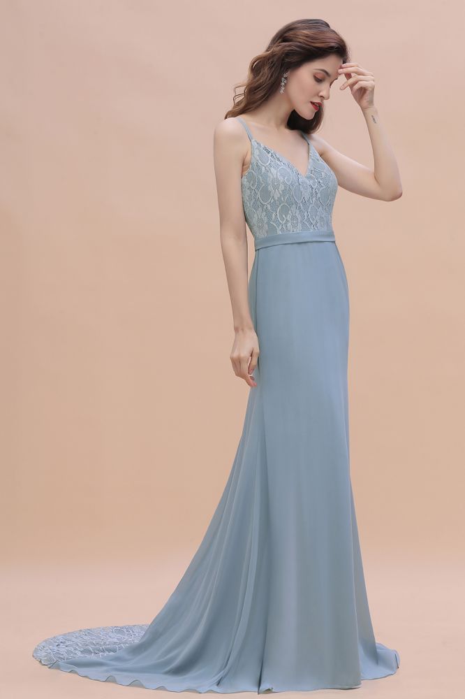Stunning V-Neck Lace Chiffon Mermaid Wedding Dress