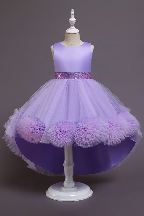 Dark green tulle sleeveless high low flower girl dress