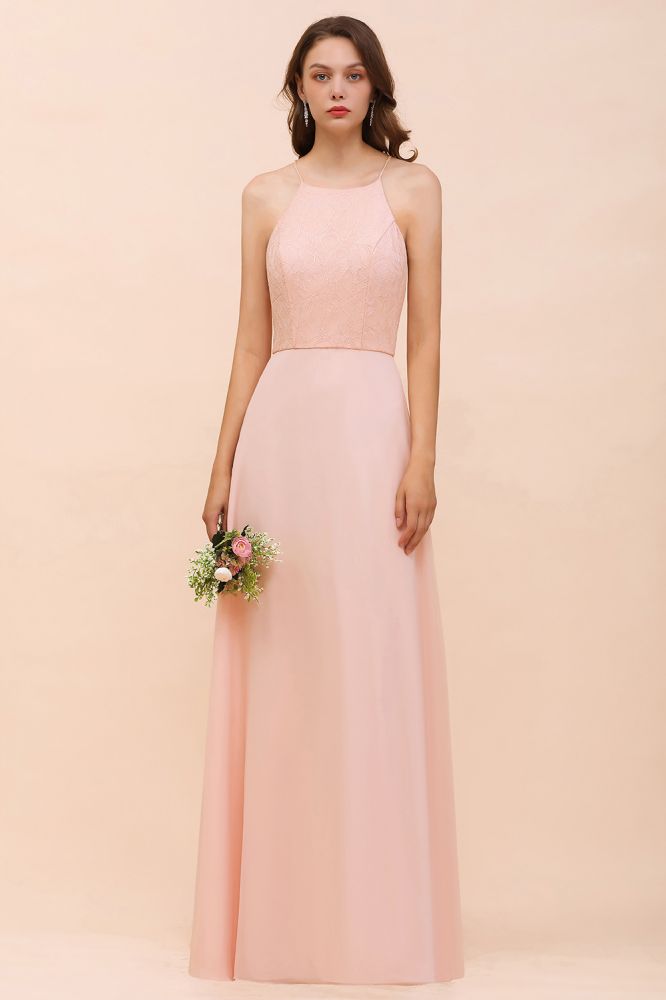 Halter Lace Chiffon Aline Bridesmaid Dress Long Spcial Occasion Dress