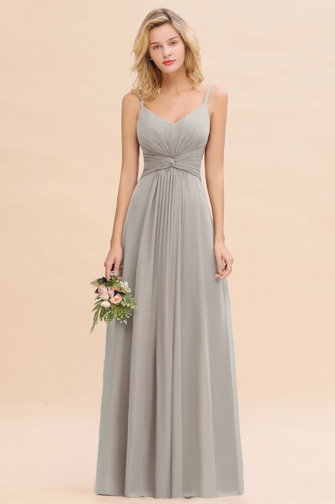 Elegant Ruffles Spaghetti Straps Simple Prom Dresses | A-Line Sleeveless Backless Evening Dresses