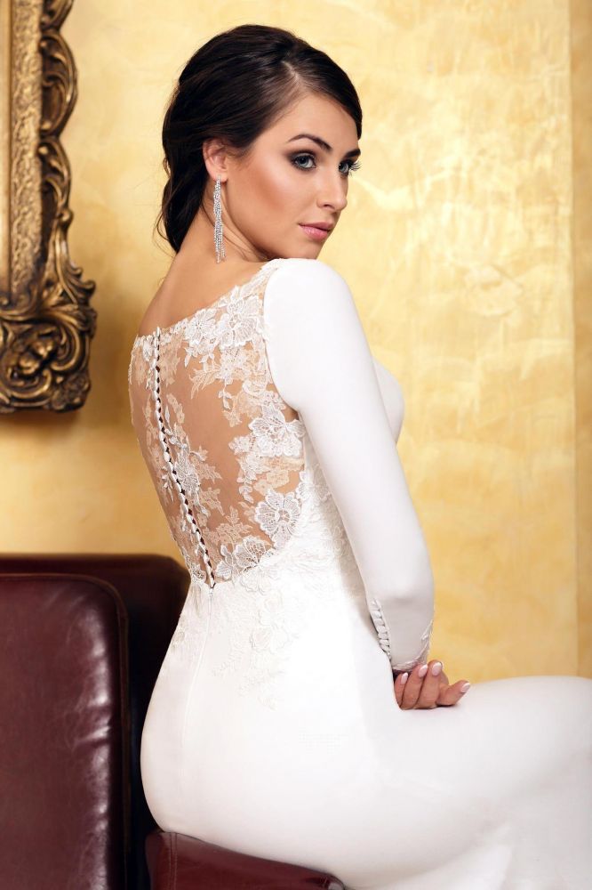 Elegant Mermaid Evening Dress Slim Long Sleeve Floral Lace with train