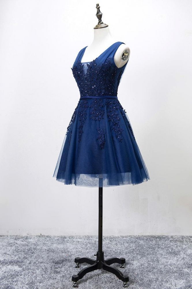 Silver Grey Lace Homecoming Dress | Sleeveless Tulle Short Hoco Dress