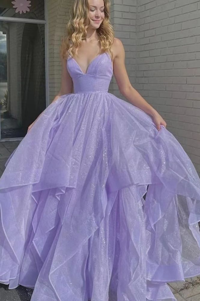 Lilac Sweetheart Ball Gown Ruffles Prom Dresses