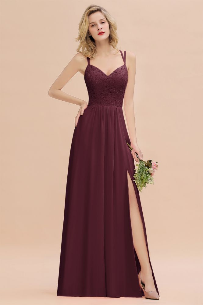 Sweetheart Aline Lace Party Dress Sleeveless Bridesmaid Dress with Side Slit