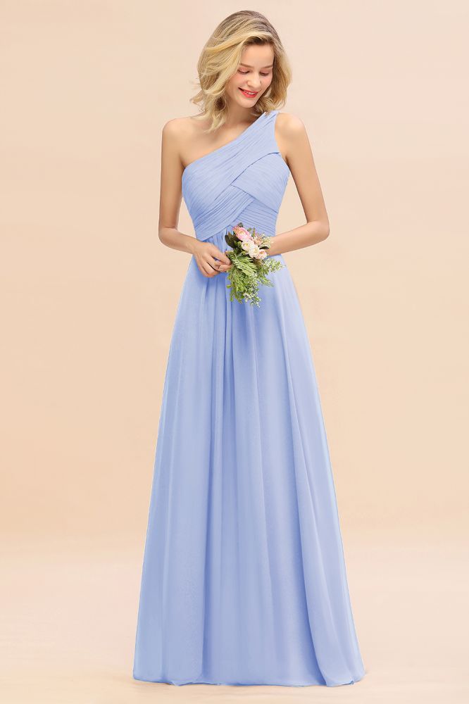 Elegant Ruffles One Shoulder Prom Dresses | A-Line Sleeveless Evening Dresses