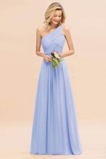 Elegant Ruffles One Shoulder Prom Dresses | A-Line Sleeveless Evening Dresses