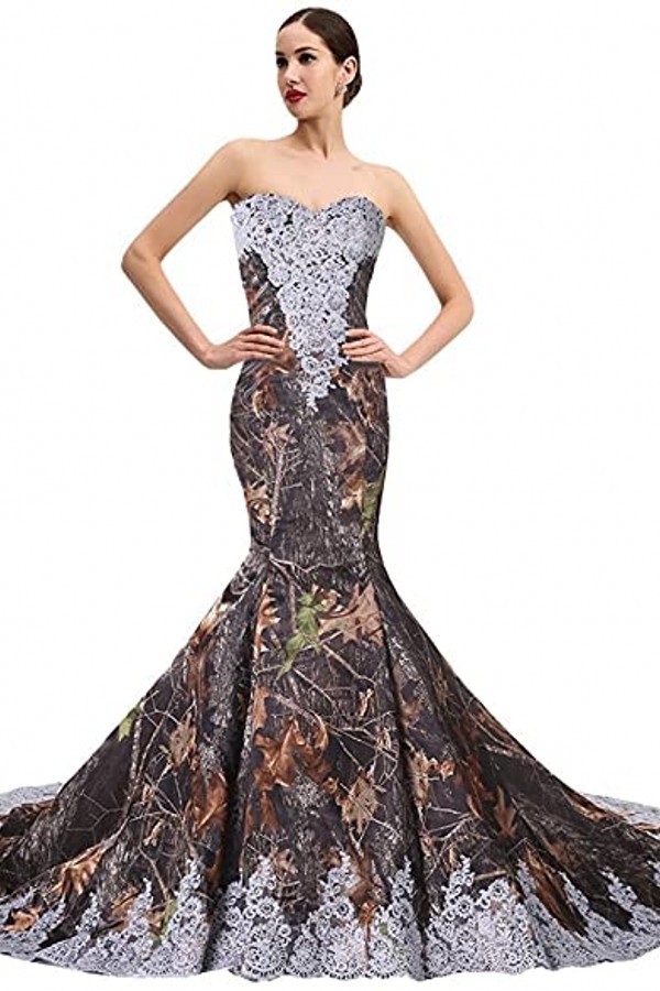 Camo And Lace Sweetheart Sleeveless Mermaid Bridal Gown Prom Dress