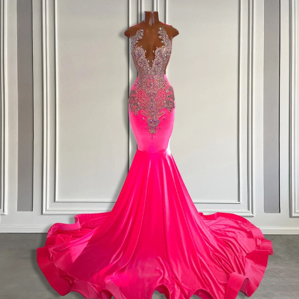 hot pink and silver prom dresses Hot Pink Sequin Lace V-Neck Trumpet Long Prom Dress MD111805 Dressmeet
