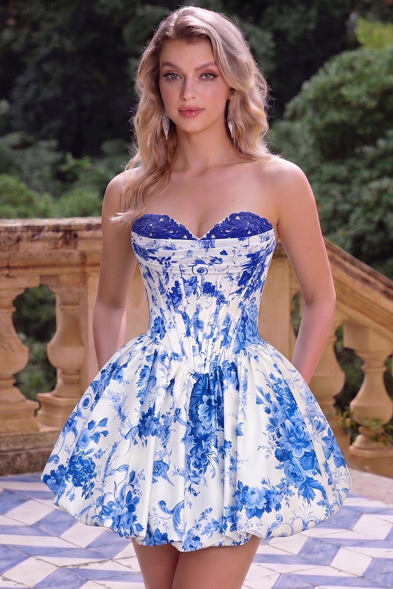 Sweetheart Strapless Satin Corset Short A-Line Homecoming Dress