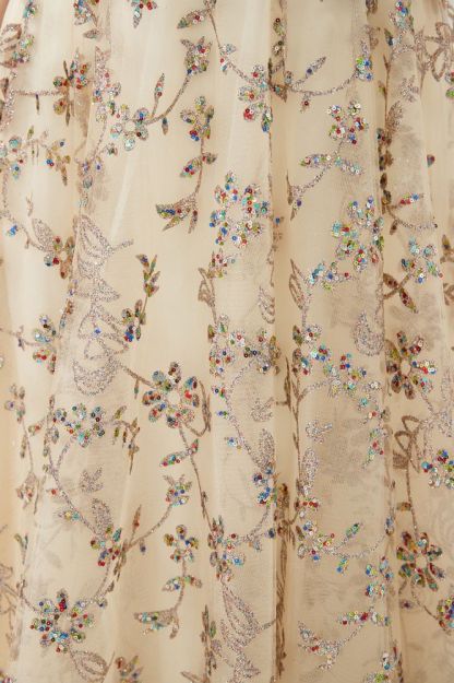 Herbert | Elegant Gold Cold shoulder Prom Dress with Delicate Multi-color Lace Appliques