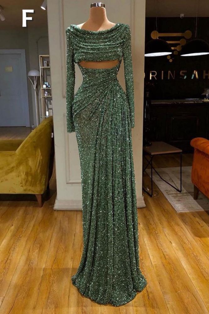 Sparkle dark green high split straps sequin sleeveless long prom dress