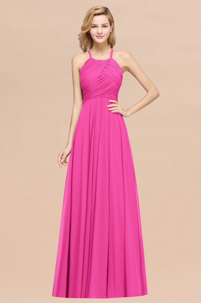 A-Line Chiffon Halter Ruffles Floor-Length Bridesmaid Dress