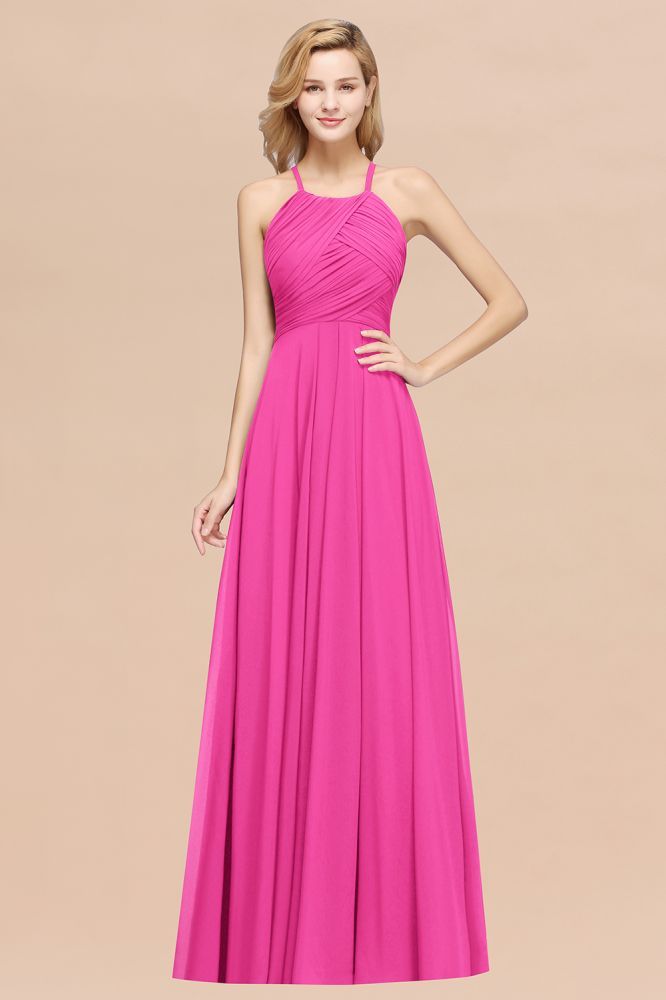 A-Line Chiffon Halter Ruffles Floor-Length Bridesmaid Dress