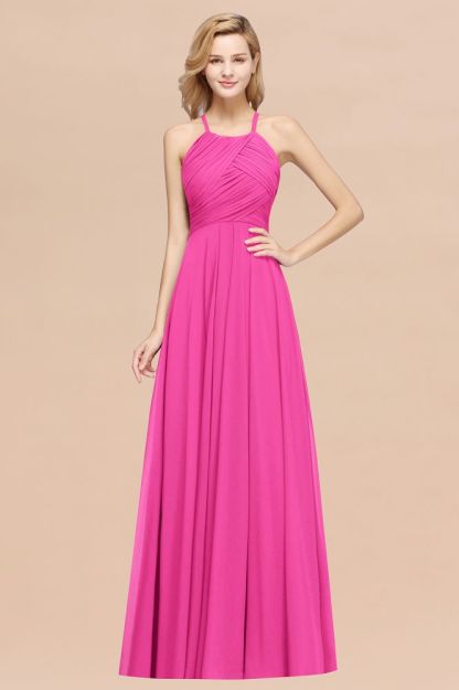 A-Line Chiffon Halter Ruffles Floor-Length Bridesmaid Dress