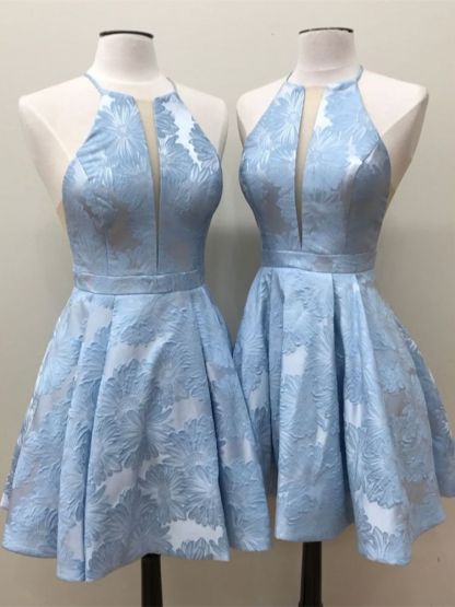 Deep-V-Neck Halter Appliques A-Line Sleeveless Homecoming Dress