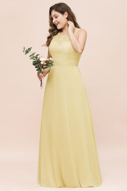 Plus Size Chiffon Lace Bridesmaid Dress Sleeveless Aline Evening Maxi Dress