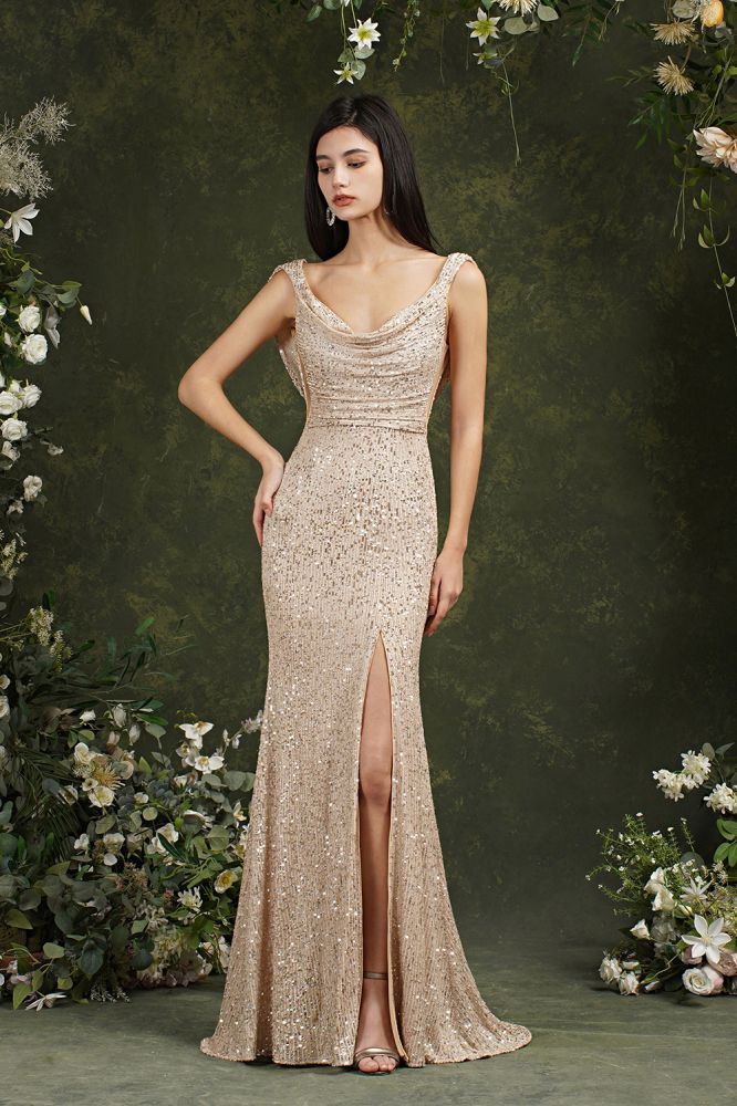 New Sexy Spaghetti Straps Sleeveless Mermaid Long Sequins Prom Dresses