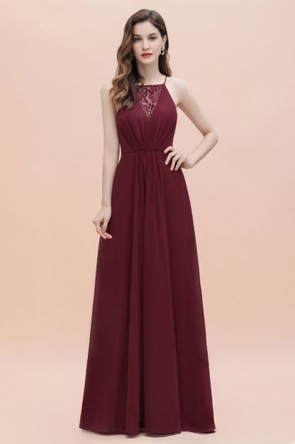 Straps Bateau A-line Sequins Evening Maxi Dress Elegant Chiffon Prom Dress