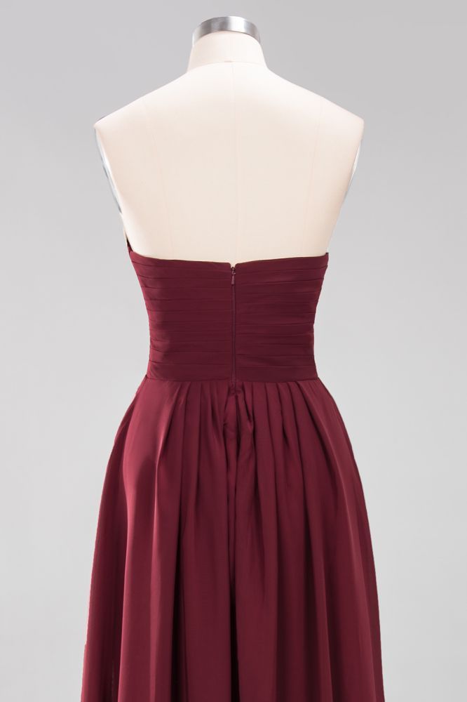 A-line Chiffon Sweetheart Strapless Ruffles Floor-length Bridesmaid Dress