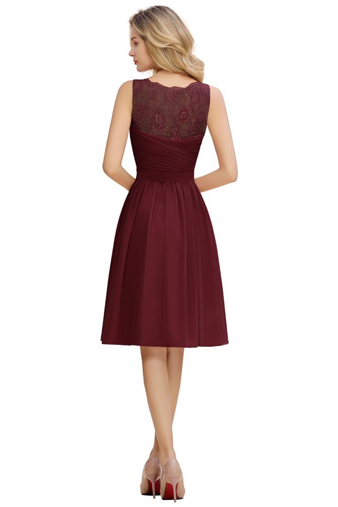 Lace V-neck Long Short Homecoming Dresses with Belt | Sexy Sleeveless V-back Pink Knee length Cocktail Dress-Babyonlinewholesale