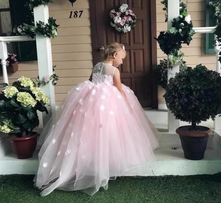 Cute Puffy Jewel Spring Lace Appliqued Sleeveless Flower Girl Dresses | Crew Long Tulle Little Girl Pageant Dress-Babyonlinewholesale