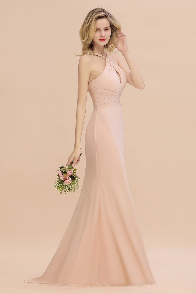 Halter Chiffon Mermaid Bridesmaid Dress Sleeveless Wedding Party Dress