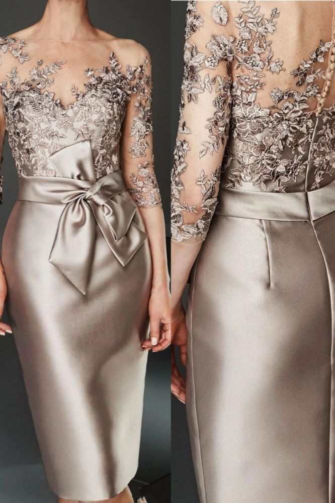 Charming Bateau 3/4 Long Sleeves Mermaid Satin Lace Prom Dresses