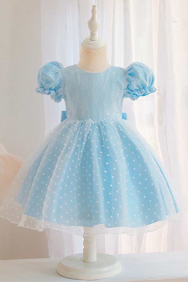 Bubble sleeves A-line hot pink cute flower girl dress