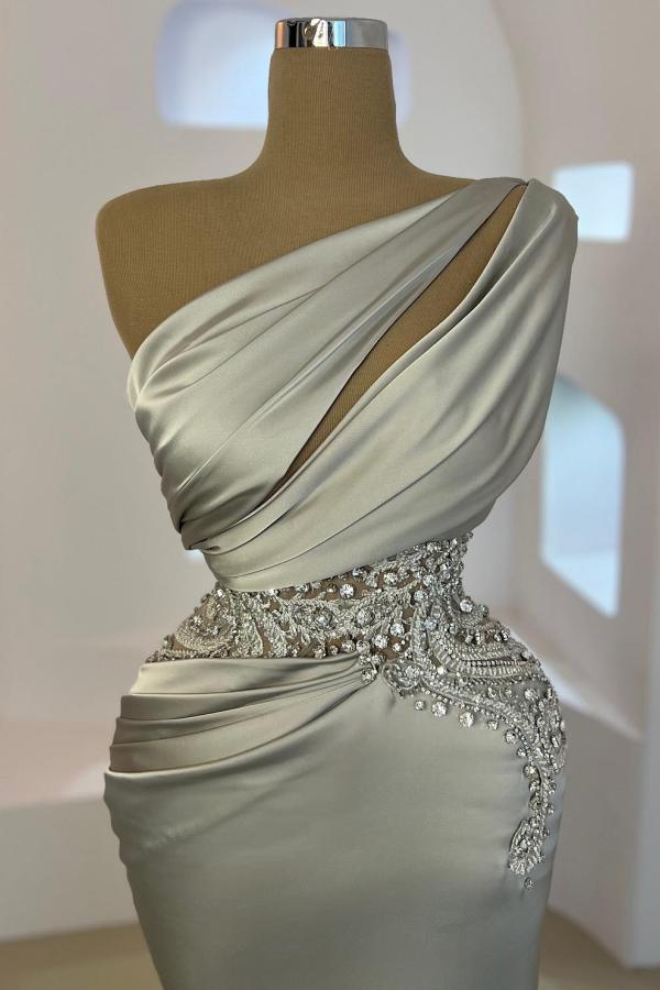 Silver One shoulder Mermaid Long Prom Dresses