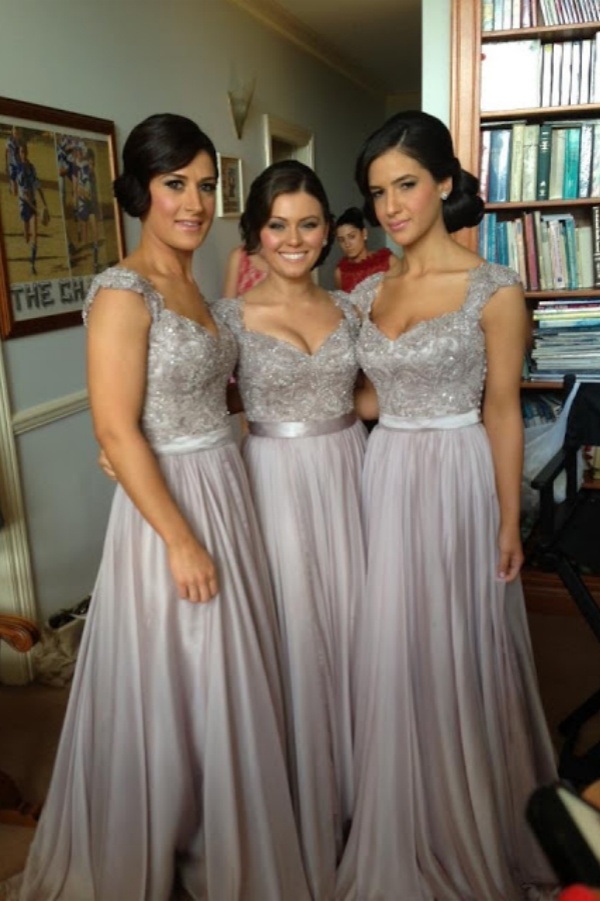 ADA | A-line V Neck Chiffon Bridesmaid Dress with Appliques