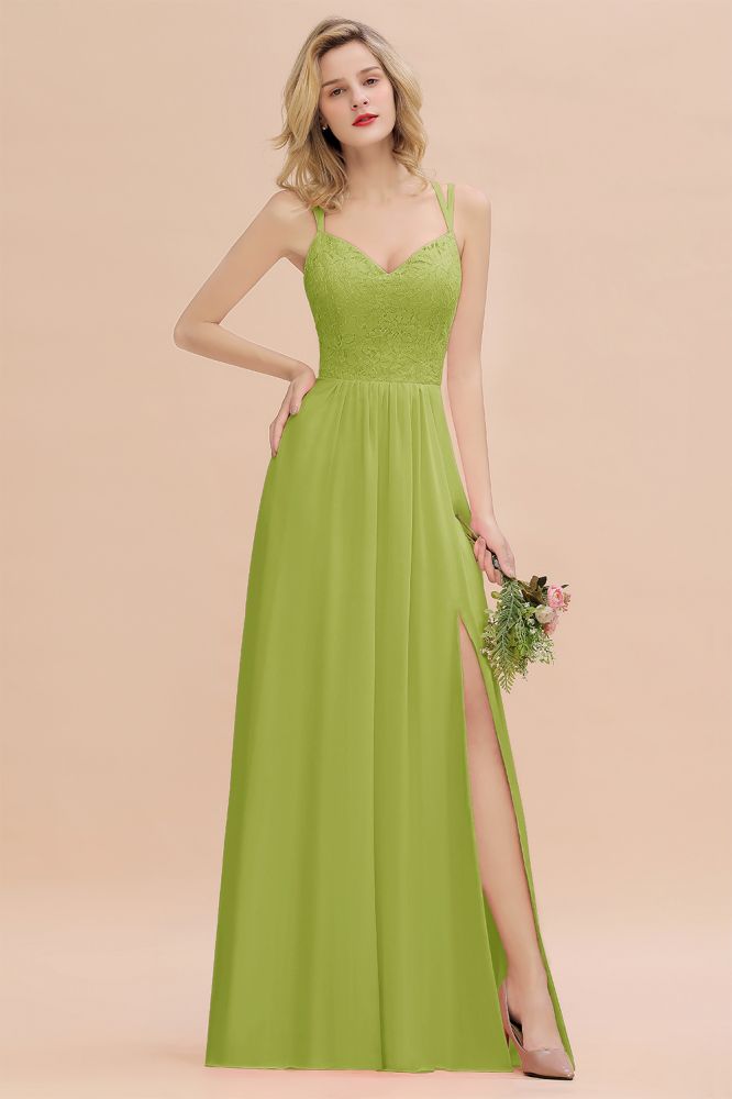 Sweetheart Aline Lace Party Dress Sleeveless Bridesmaid Dress with Side Slit