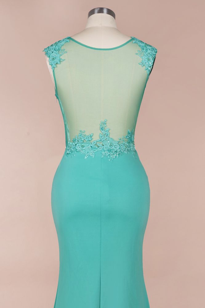 Arrick | Mint Green round neck Cap sleeve Lace appliques Prom Dress