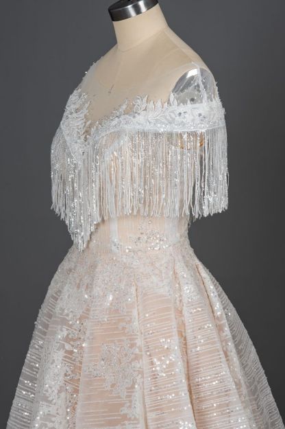 Short sleeves Ball gown white wedding dress with flowers