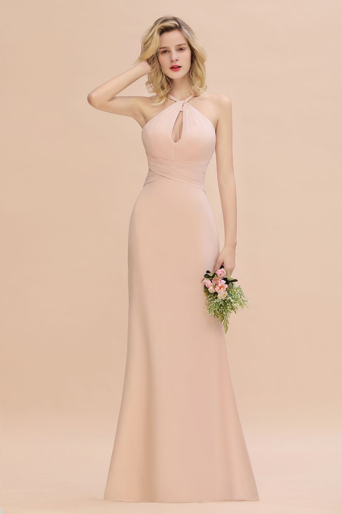 Halter Chiffon Mermaid Bridesmaid Dress Sleeveless Wedding Party Dress