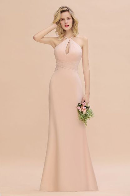 Halter Chiffon Mermaid Bridesmaid Dress Sleeveless Wedding Party Dress