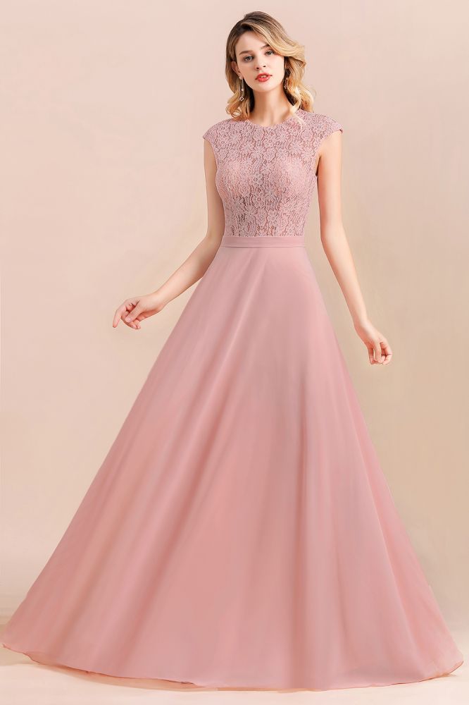 Elegant Dusty Pink Soft Lace Chiffon Evening Dress Sleveless Aline Bridesmaid Dress