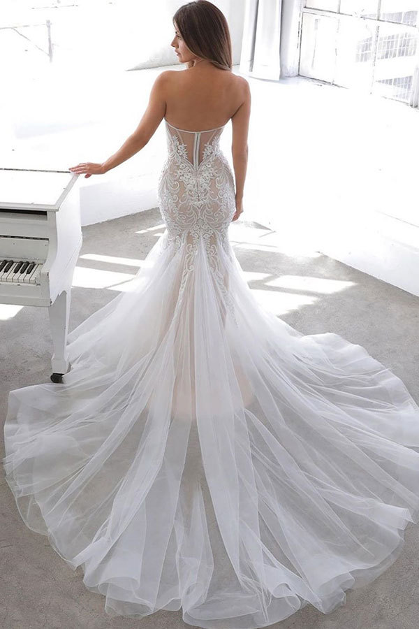 Simple Summer style White Sweetheart Mermaid Lace Wedding Dress Online