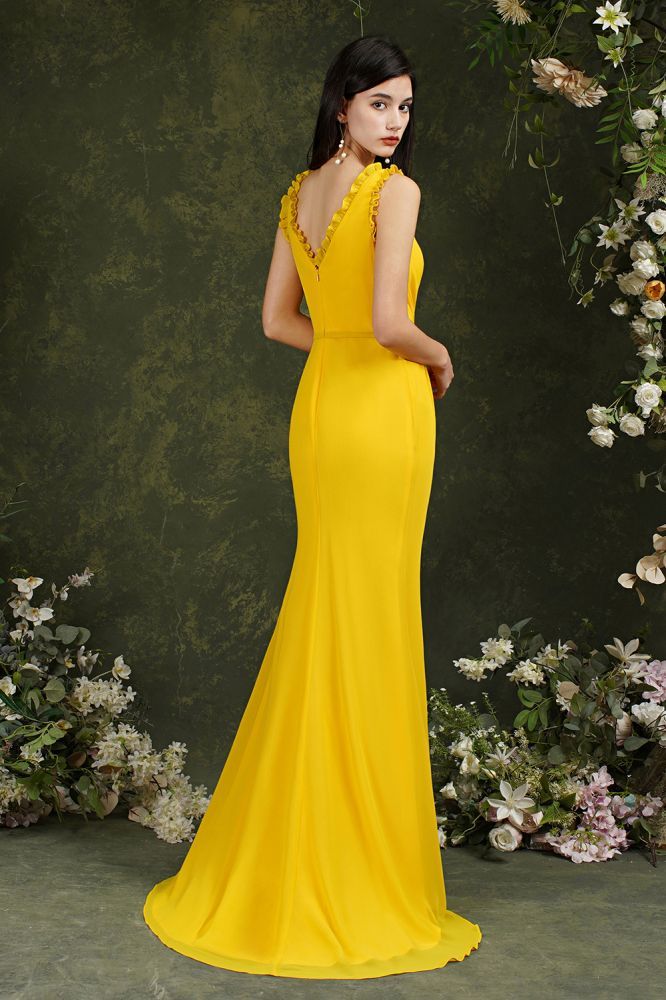 Deep V neck Sleeveless Split Front Floor-Length Prom dress