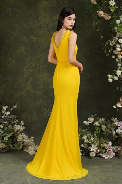 Deep V neck Sleeveless Split Front Floor-Length Prom dress