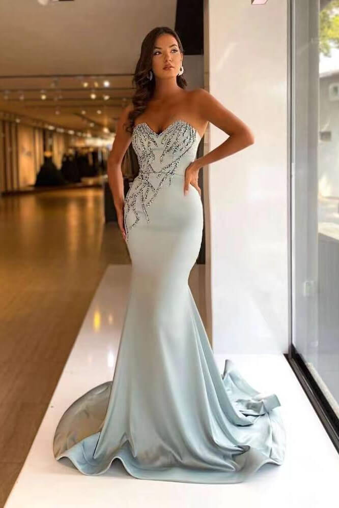 Sweetheart Mermaid Court Train Shiny Prom Dresses