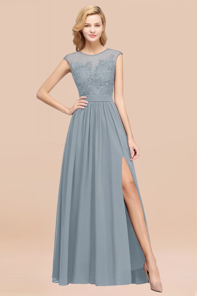 A-line Chiffon Lace Jewel Sleeveless Floor-Length Bridesmaid Dresses with Appliques