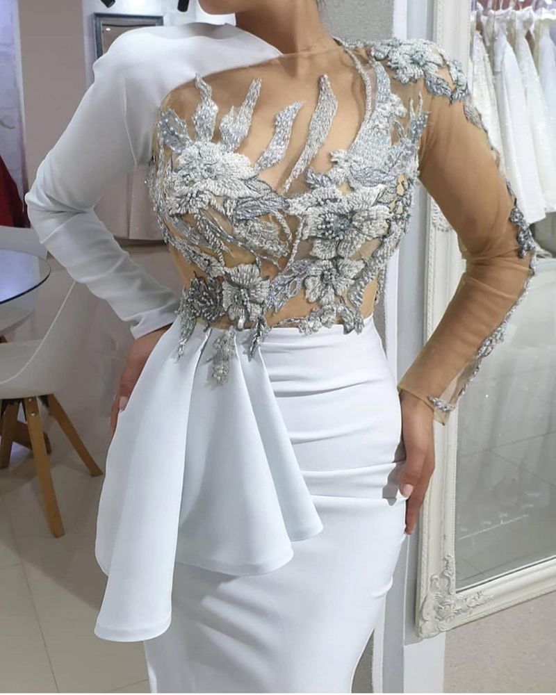 Mermaid One-shoulder High split White Illusion neck Wedding Dress