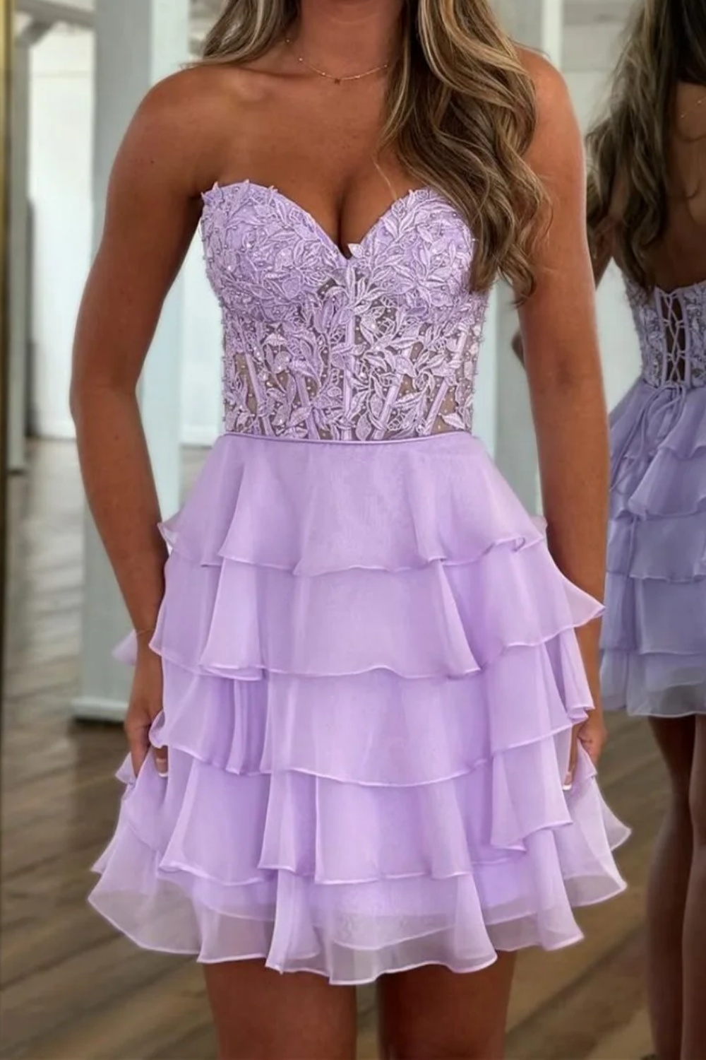 [Copy]Glitter Lilac Strapless Beaded Corset A-Line Short Homecoming Dress