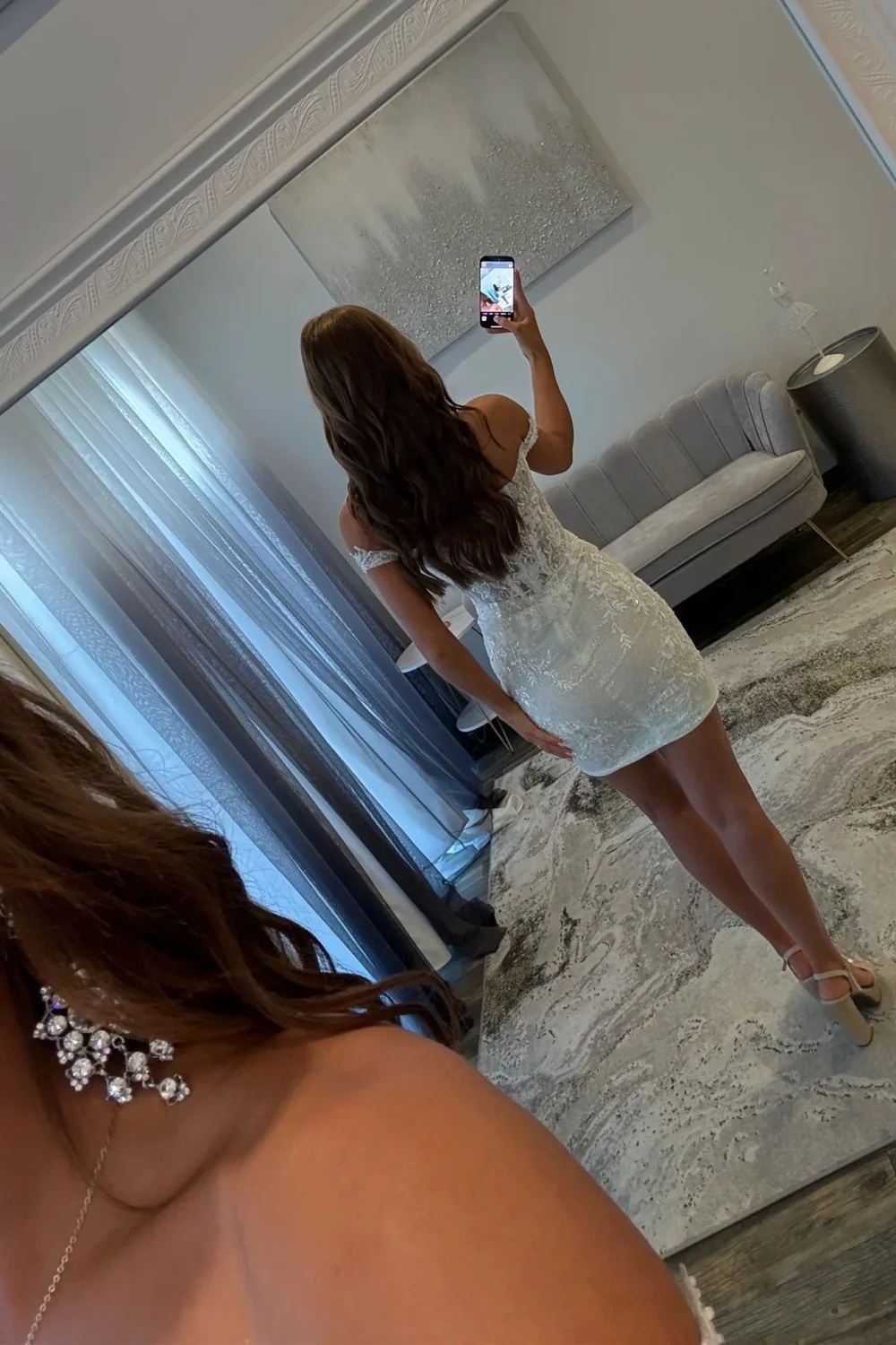 [Copy]Mint Off-the-Shoulder Satin Beaded Short Homecoming Dress