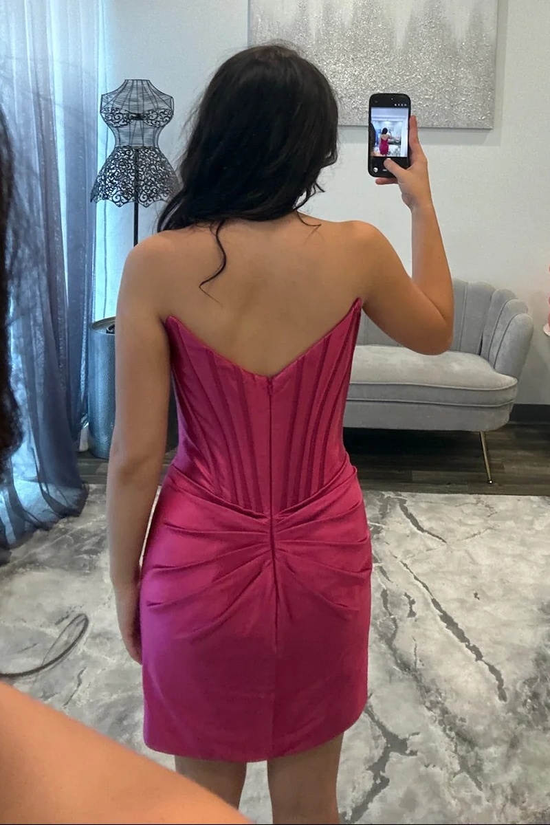 Black Strapless Satin Beaded Tight Short Homecoming Dress