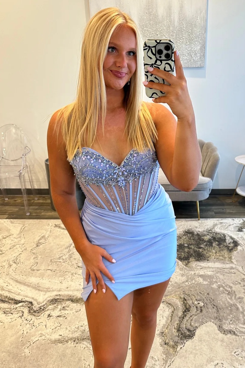 Purple Sweetheart Beaded Corset Lace-up Short Homecoming Dress