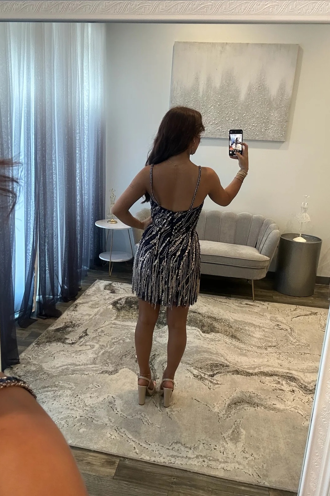 [Copy]Red One-Shoulder Beaded Fringe Tight Short Homecoming Dress