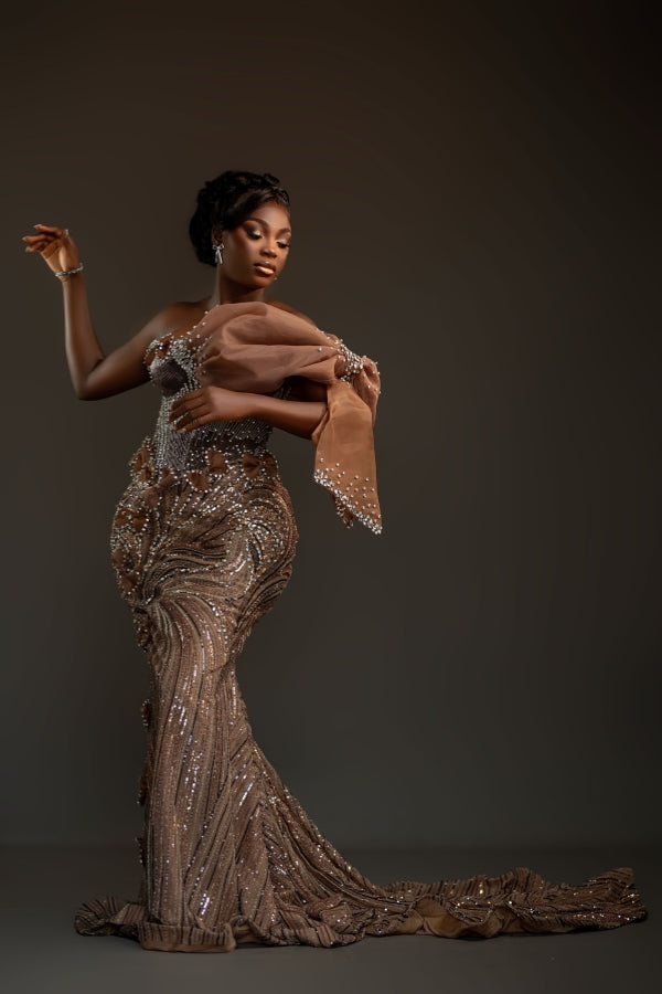 Luxury Beadings Mermaid Evening Dress Satin Prom Dress Long with Train