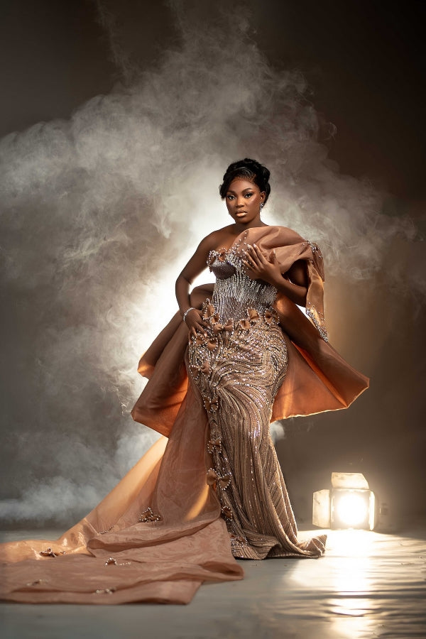 Luxury Beadings Mermaid Evening Dress Satin Prom Dress Long with Train