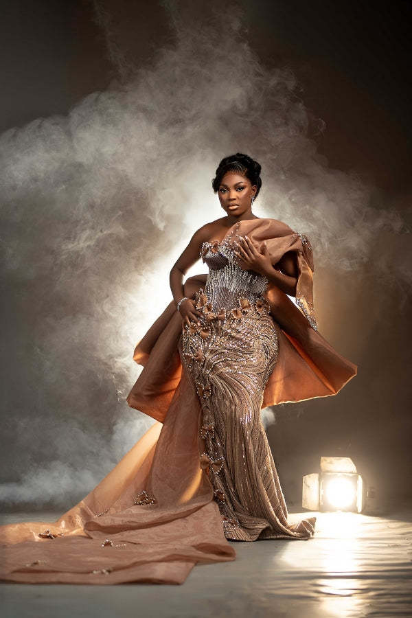 Luxury Beadings Mermaid Evening Dress Satin Prom Dress Long with Train